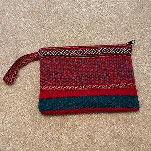 Elegant Red and Green Woven Clutch